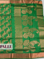 Green Sico Saree Saree with Small geometric zari border