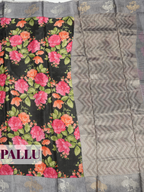 Black Tissue Crepe Fancy Saree with Jardim Floral Blossom Print