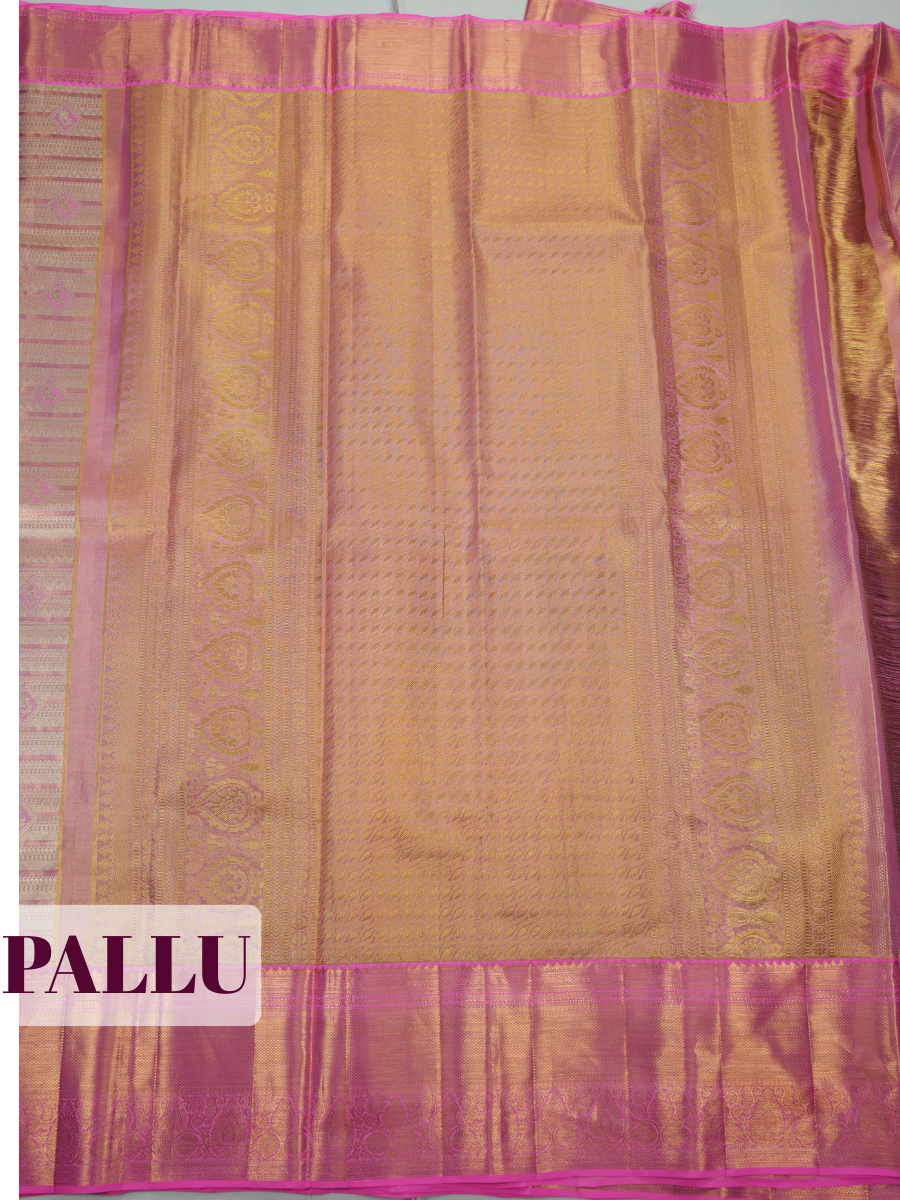 Rose Pink Pure Tissue Silk Saree with Ornate Zari Weave