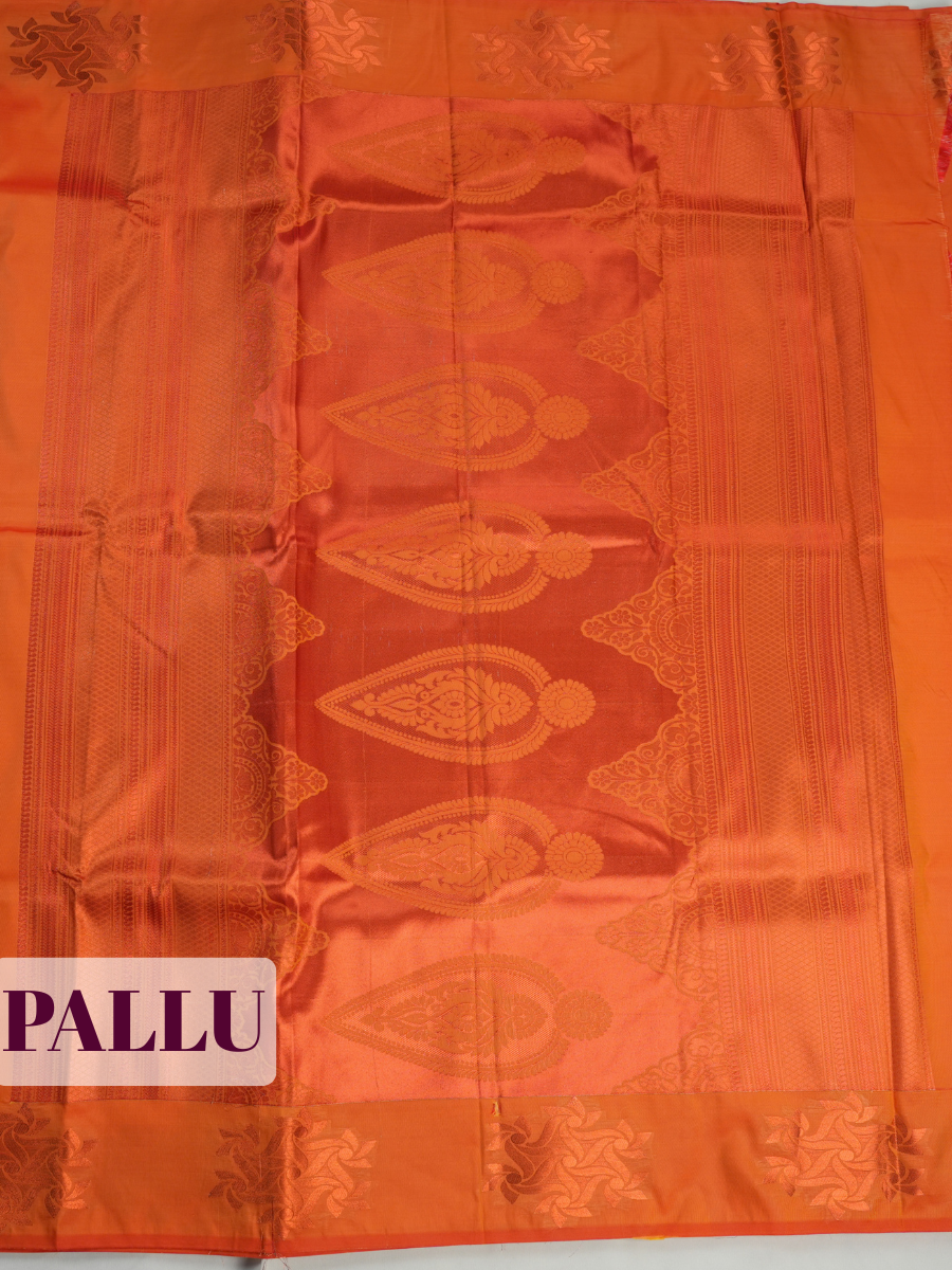 Orange Semi Silk Saree with Medium-Width Self-Design Zari Border