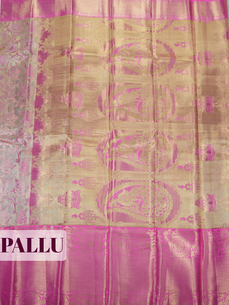 Magenta Pure Tissue Silk Saree with Intricate Floral Zari Weave