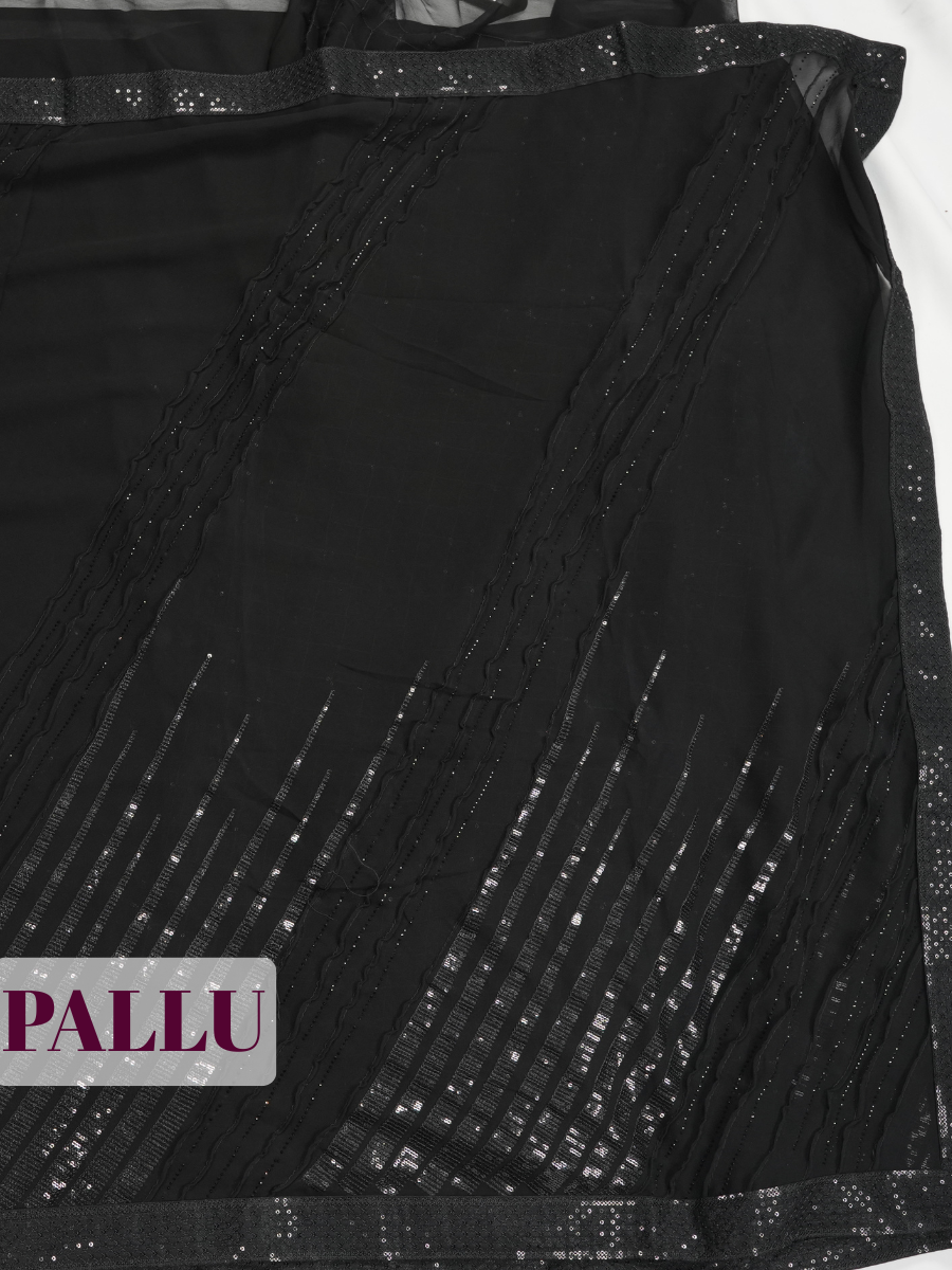 Black Fancy Georgette Saree with An embellished sequin and ruffle border