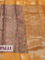 Grey Tissue Crepe Fancy Saree with Floral Print with Green Leaf Motif