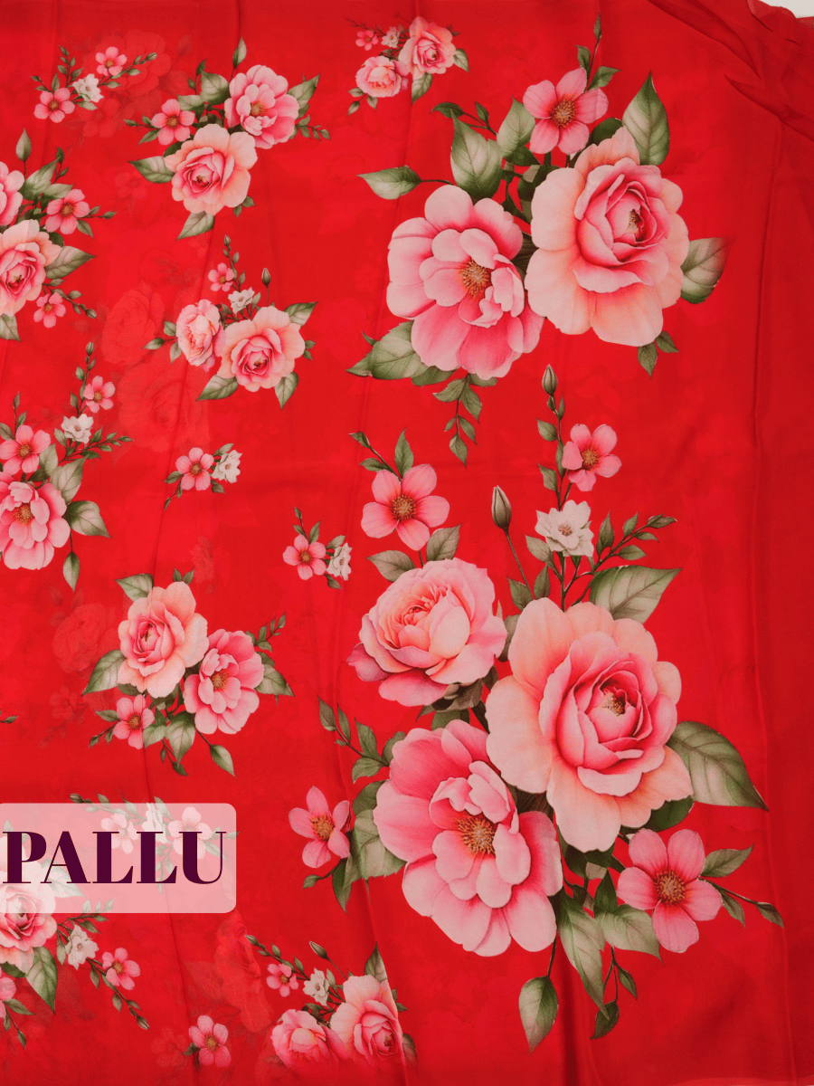 Red Pure Chiffon Saree with Borderless Design