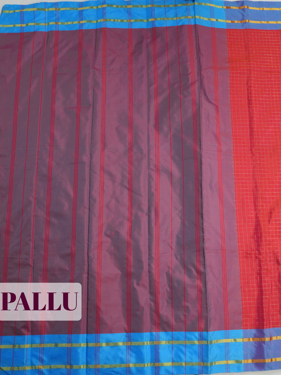 Red Semi Silk Saree with Simple Contrast Woven Gold Zari Border