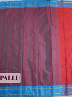 Red Semi Silk Saree with Simple Contrast Woven Gold Zari Border