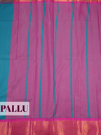 Teal Blue Bangalore Silk Saree with Magenta Floral Zari Pallu