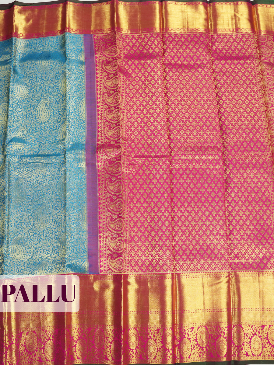 Blue Kanchivaram Saree with Floral Brocade Zari Border