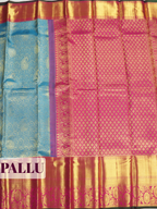 Blue Kanchivaram Saree with Floral Brocade Zari Border