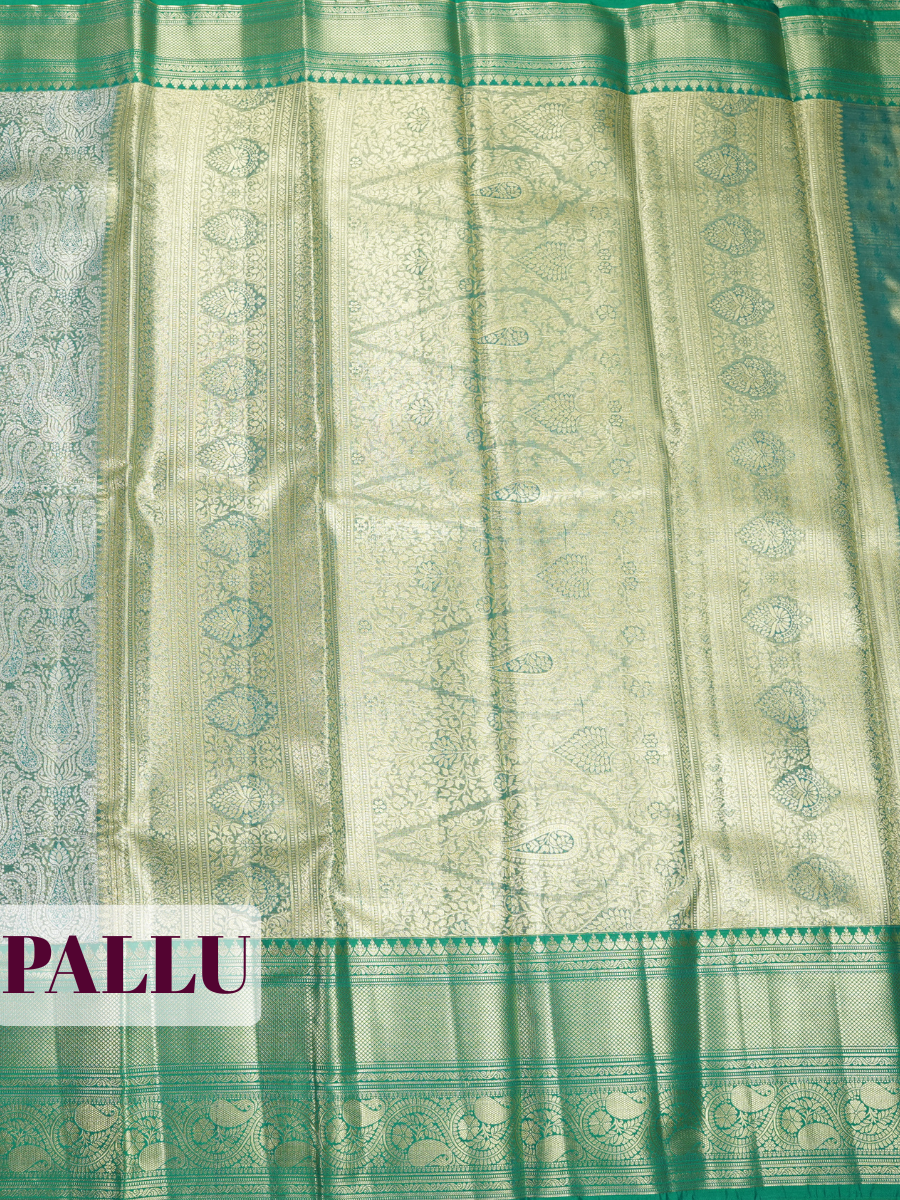 Green Semi Bridal Kanchipuram Silk Saree with Floral Paisley Zari Border