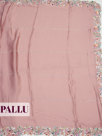 Rosewood Pink Satin Fancy Saree with Half-and-Half Floral Cutwork Border