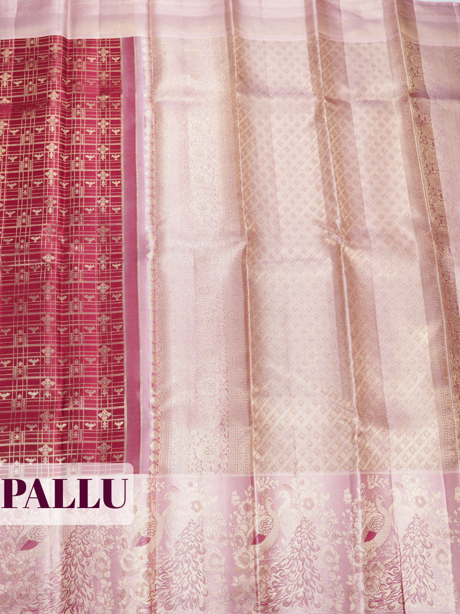 Rani Pink Kachipuram Bridal Saree with Peacock and Floral Zari Border