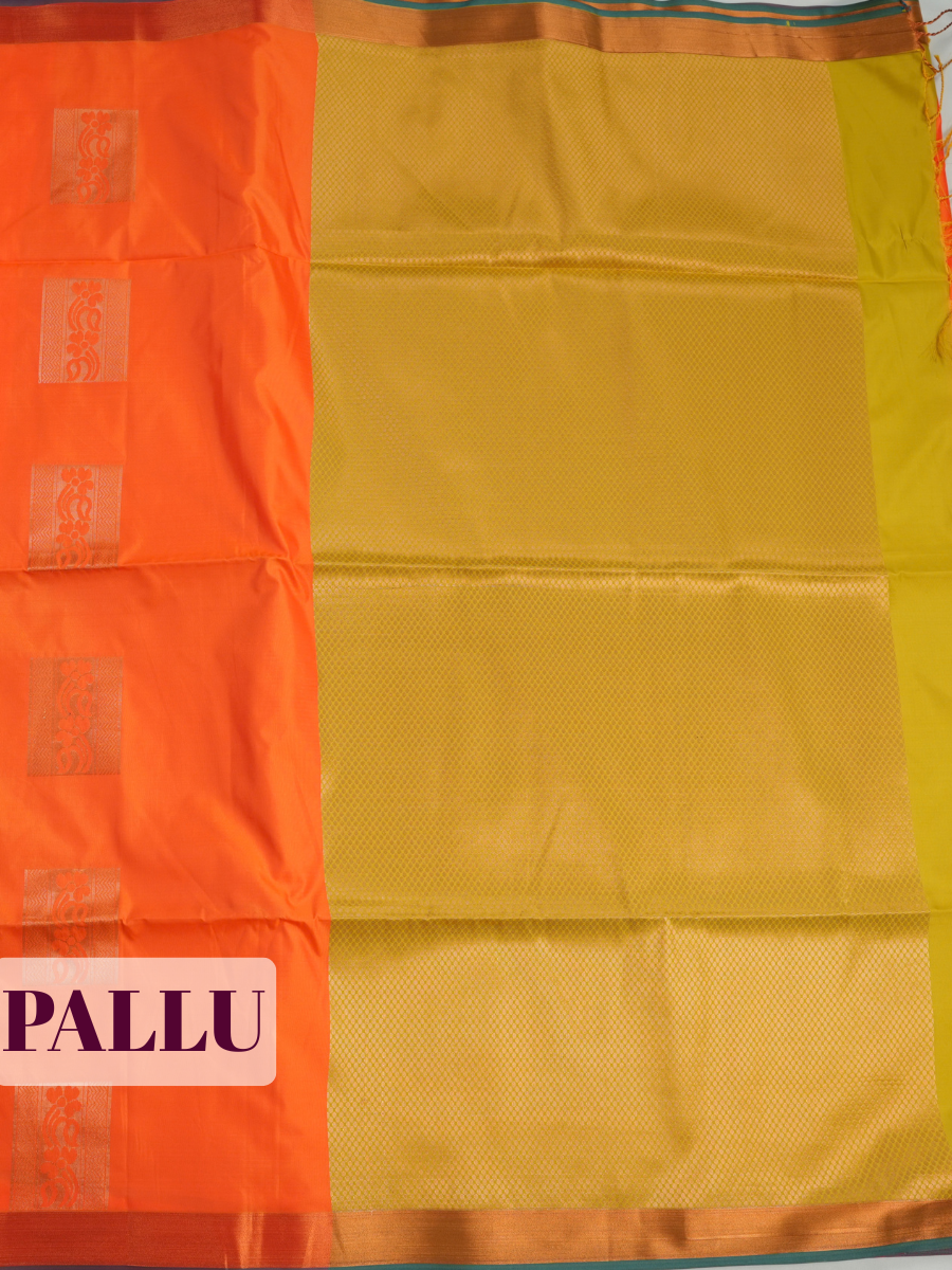 Orange Semi Silk Saree with Broad Zari Brocade Border