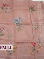 Onion Pink Organza Saree with Floral Print and Lace Trim