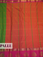 Vibrant Green Bangalore Silk Saree with Emerald Green Pallu and Magenta Zari Border