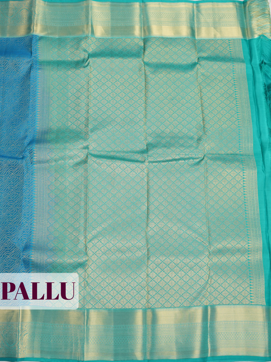 Blue Kanchivaram Saree with Geometric Diamond Zari Border
