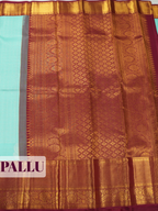 Sky Blue Pure Kanjivaram Bridal Saree with Korvai Zari Diamond Lattice Border