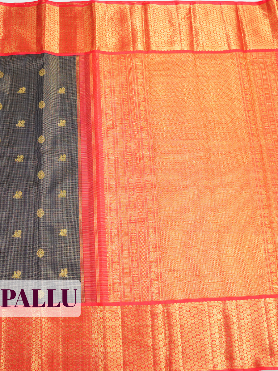 Navy Blue Pure Kanjivaram Silk Saree with A rich honeycomb brocade border
