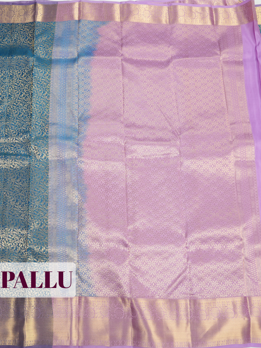 Blue Kanchivaram Saree with Floral Motif Brocade Border