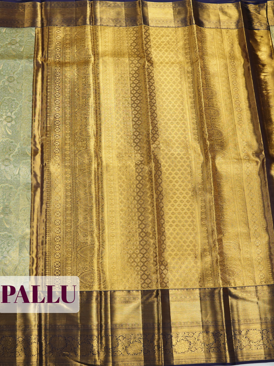 Parrot Green Kanchipuram Saree with Floral Paisley Zari Border