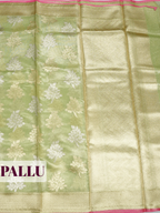Pista Green Kota Zari Saree with Chevron Zari Border