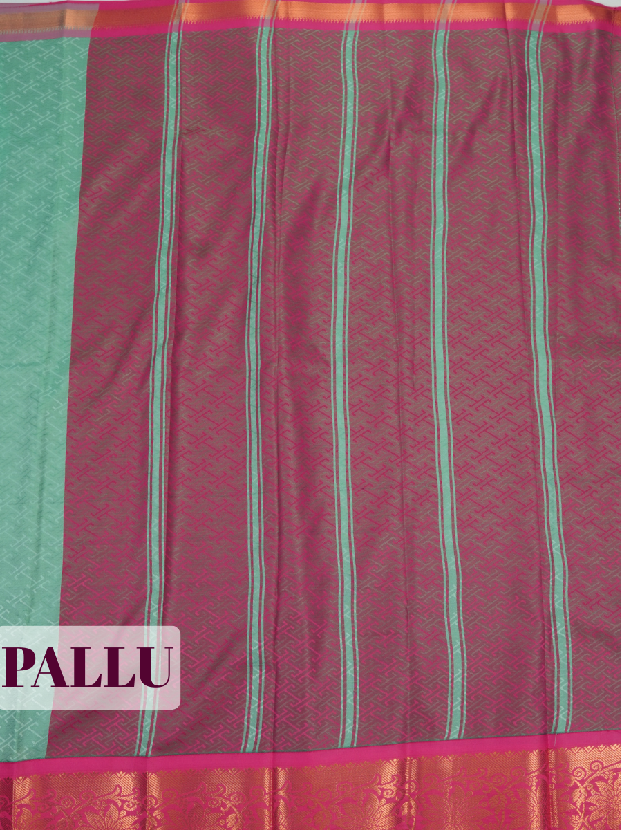 Mint Green Silk Saree with Geometric Woven Pattern and Floral Zari Pallu