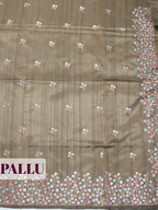 Dark Brown Semi Tussar Saree with Floral bud with dense embroidery