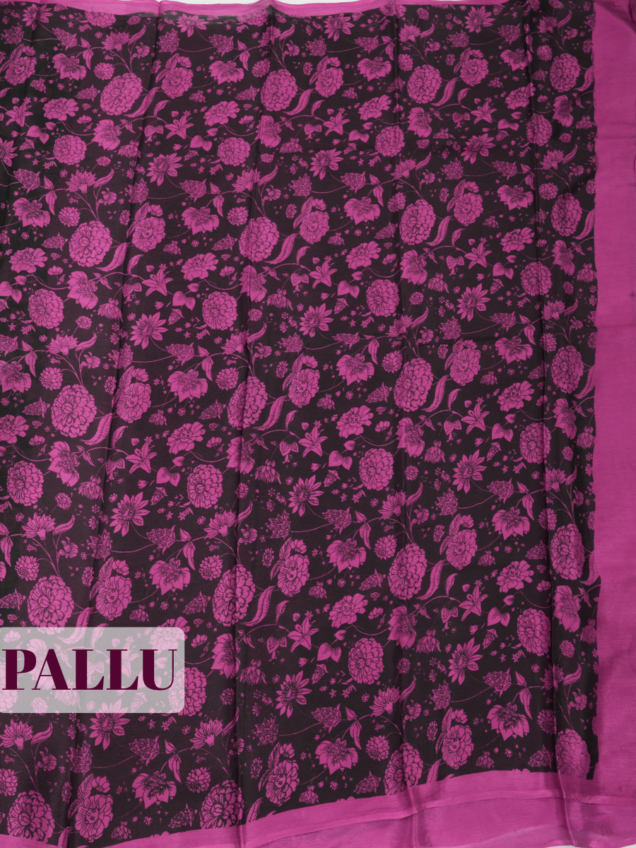 Black Pure Chiffon Saree with Borderless Design