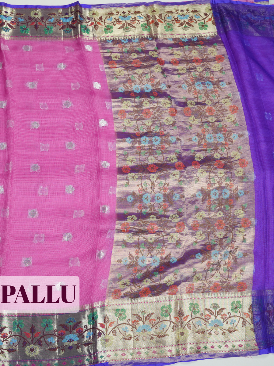 Magenta Pink Kota Zari Saree with Floral Meenakari Border
