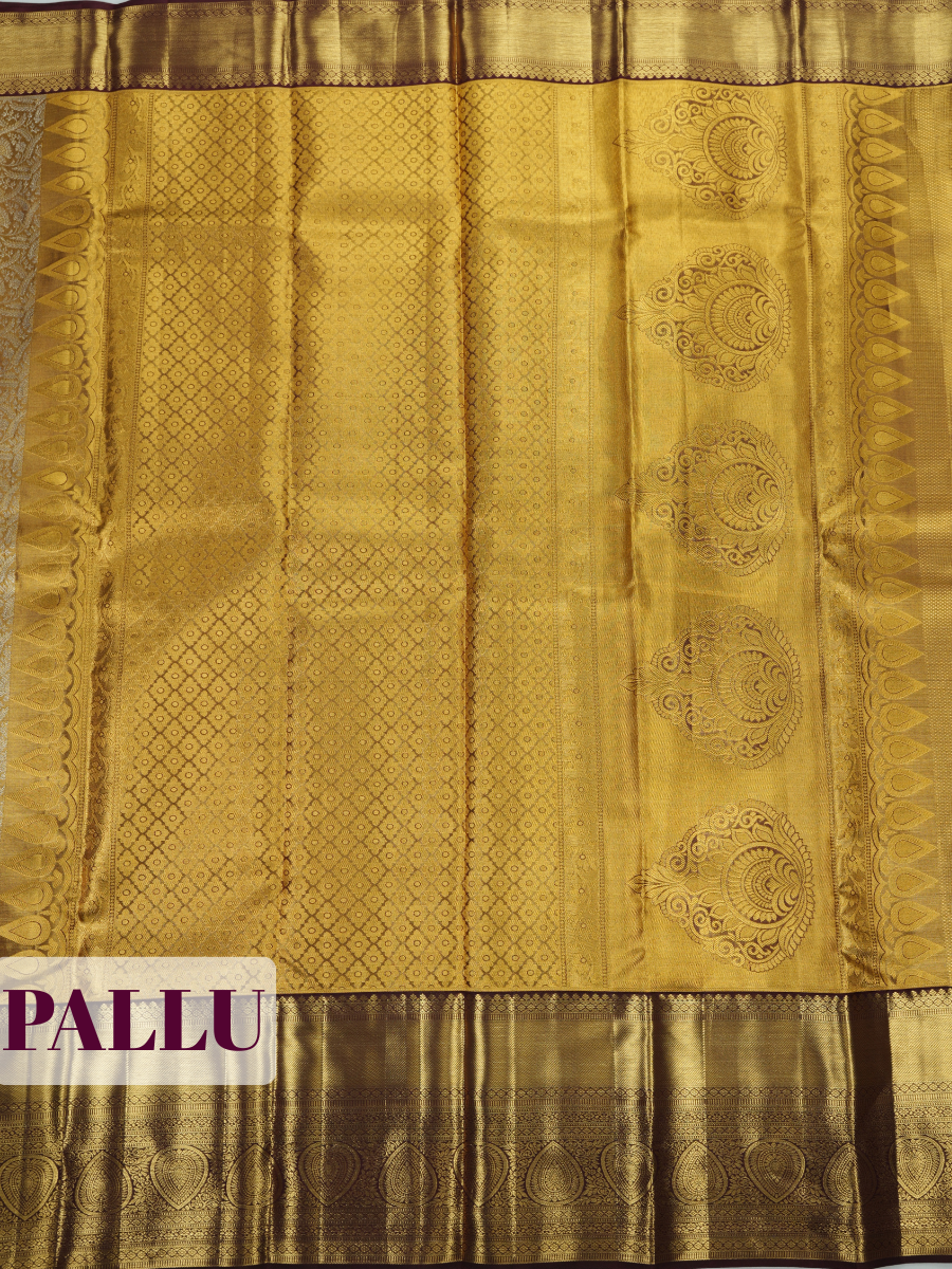 Gold Pure Tissue Silk Saree with Diamond Woven Body and Ornate Zari Pallu