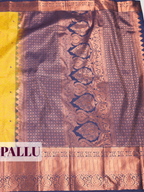 Mustard Yellow Semi Kanjivaram Silk Saree with Kanchipuram Temple Border