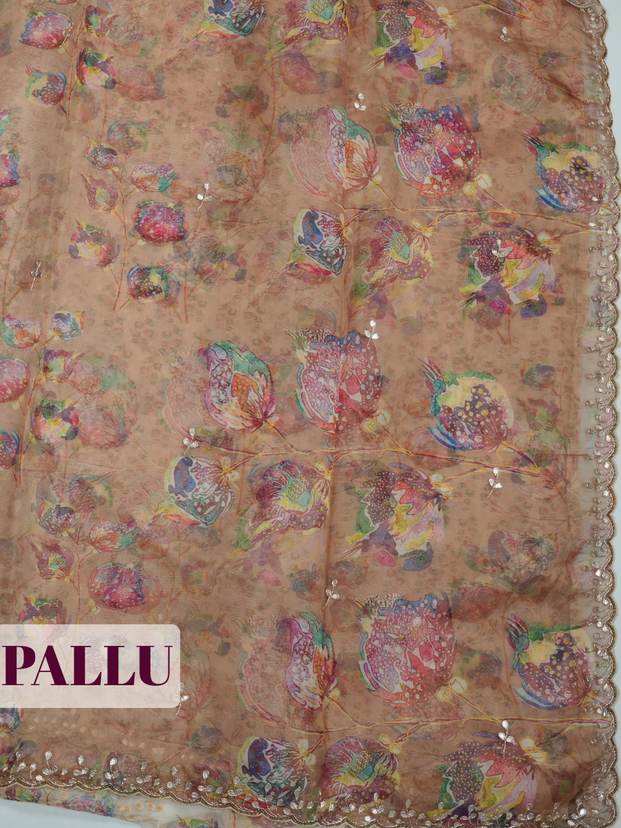 Cream Organza Saree with Cutwork Metallic Border