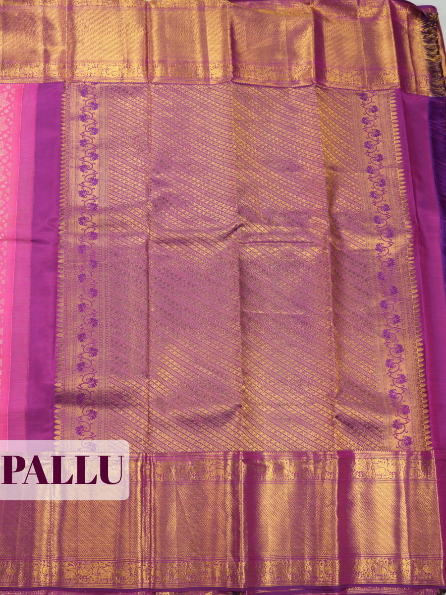 Pink Pure Kanjivaram Bridal Saree with Traditional Vanasingaram Temple Theme Border