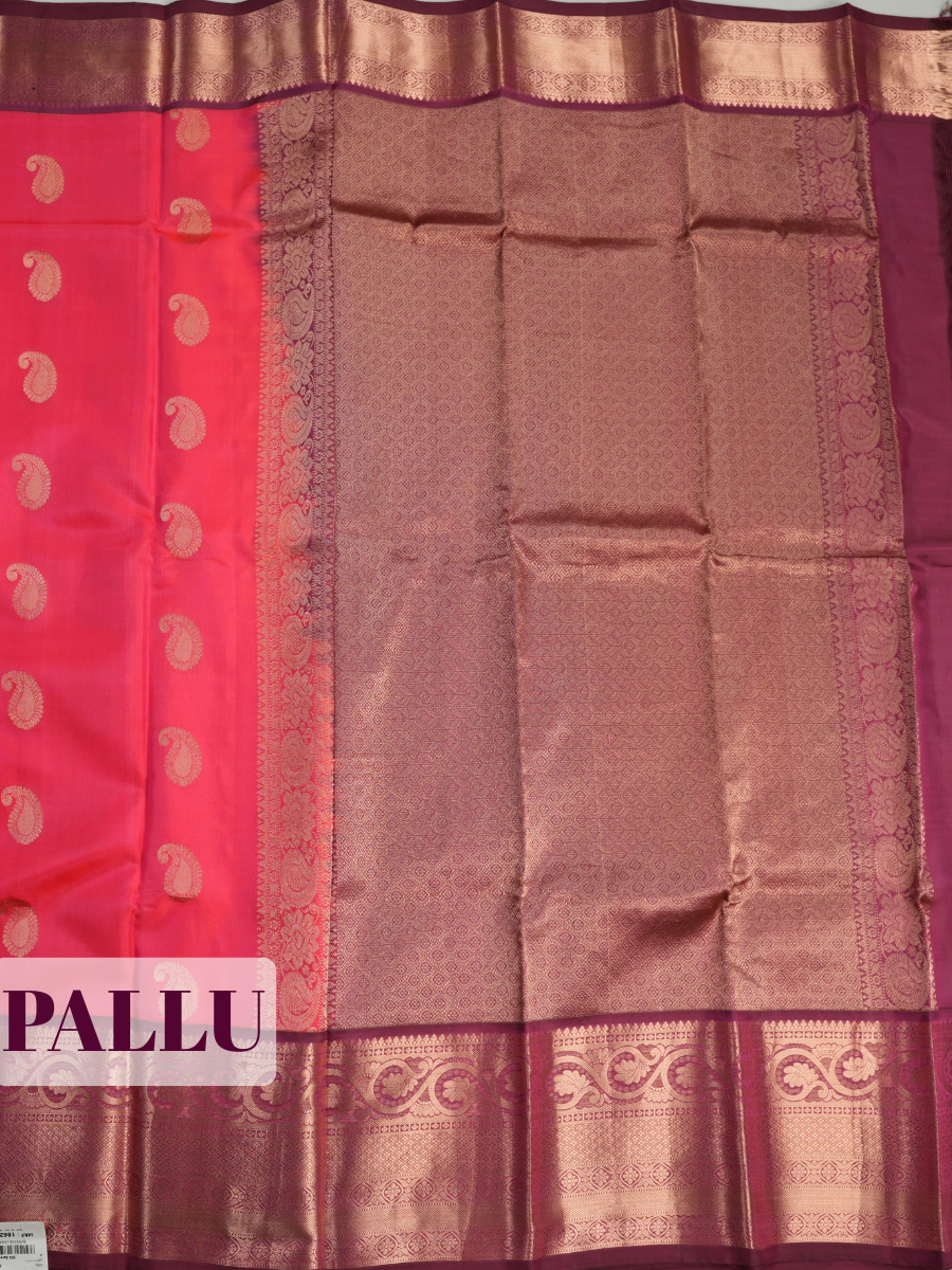 Red Pure Kanchipuram Saree with Floral Paisley Diamond Lattice Zari Border