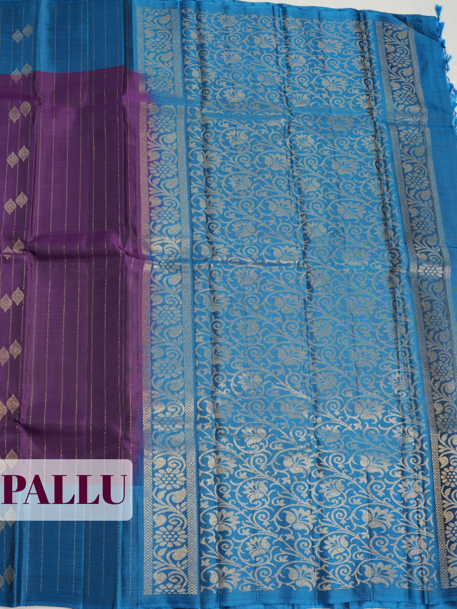 Purple Pure Kanchipuram Saree with Broad Geometric Butta Zari Border