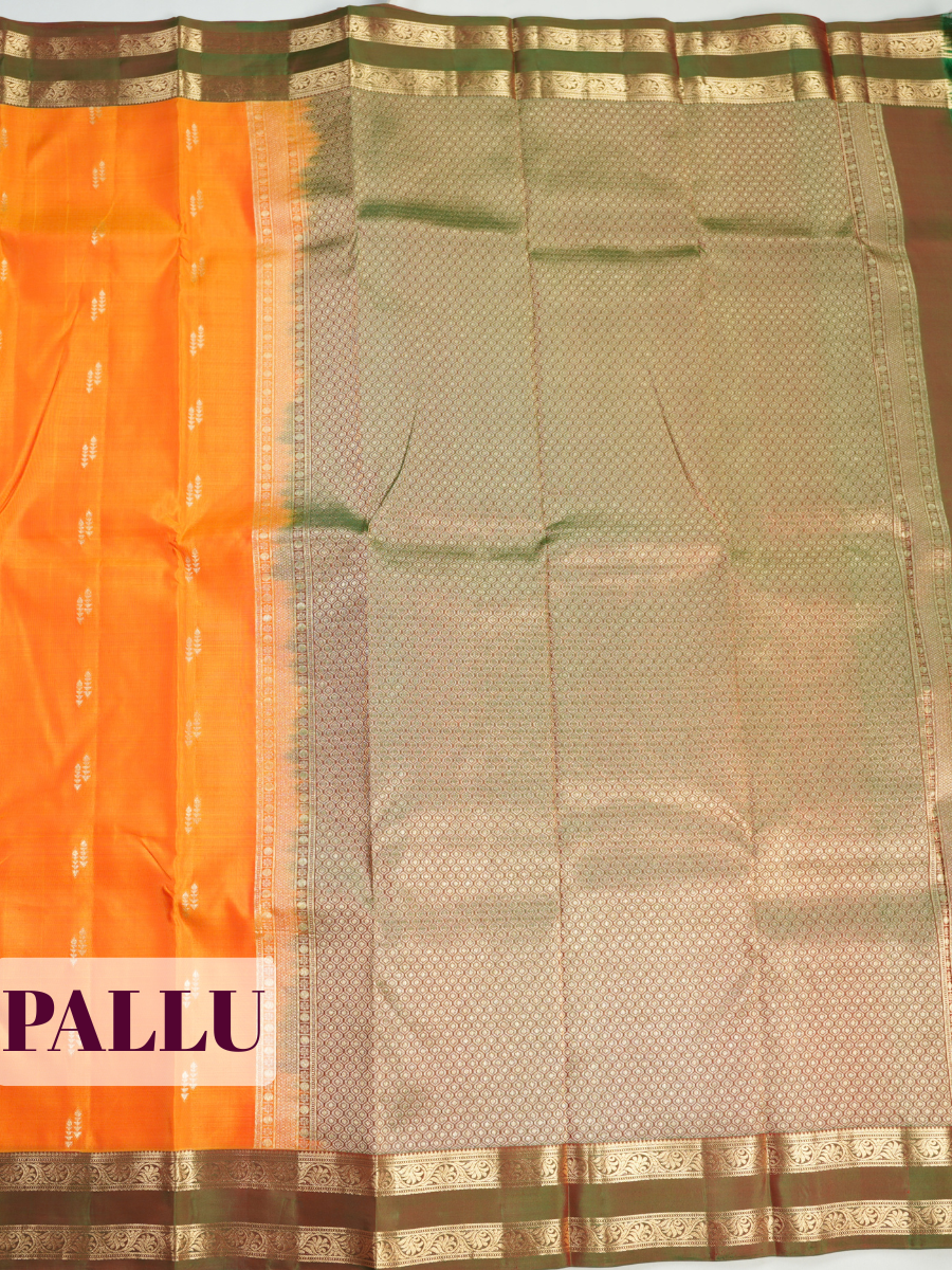 Orange Pure Kanchipuram Saree with Paisley Vine Zari Border