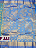Blue Arni Kanchipuram Silk Saree with Geometric Buttas with Paisley Floral Border