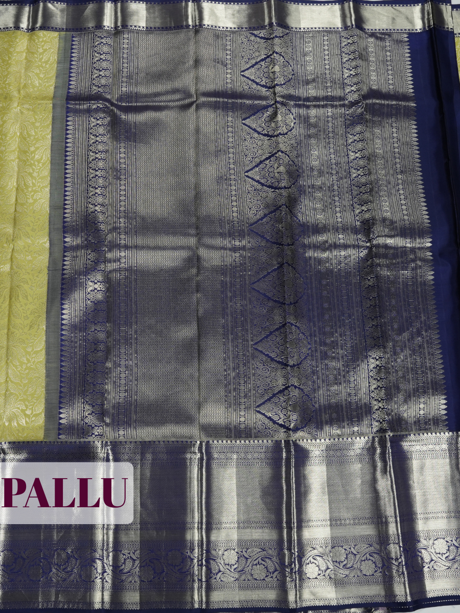Parrot Green Kanchipuram Saree with Floral Paisley Geometric Border