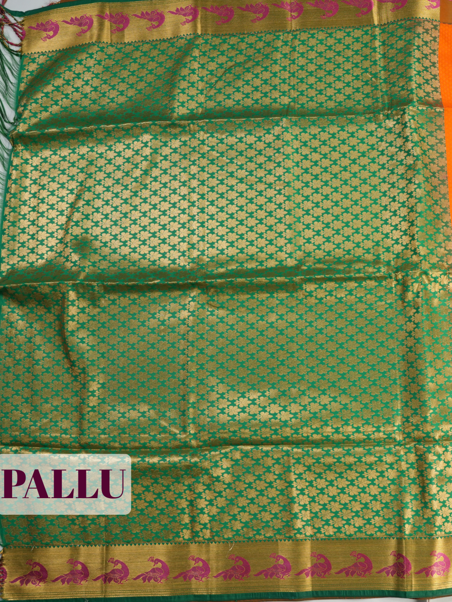 Orange Semi Silk Saree with Woven Paisley Border