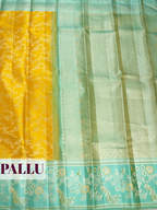 Mustard Yellow Kanchipuram Silk Saree with Peacock and Floral Zari Border