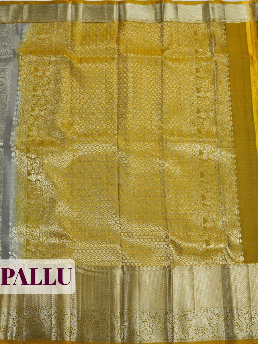 Silver Grey Kanchipuram Saree with Paisley and Diamond Zari Border