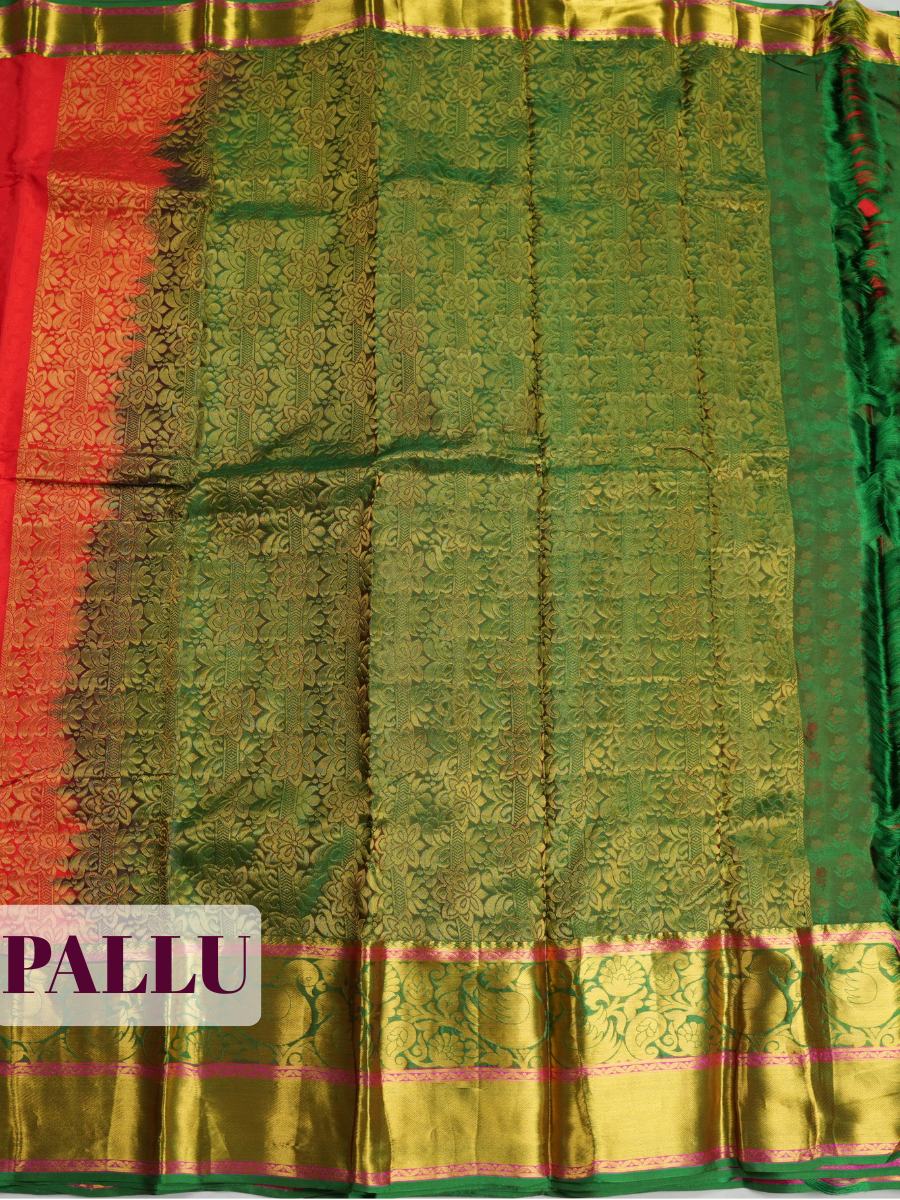 Red Semi Silk Saree with Broad Contrast Wide Ornate Zari Border