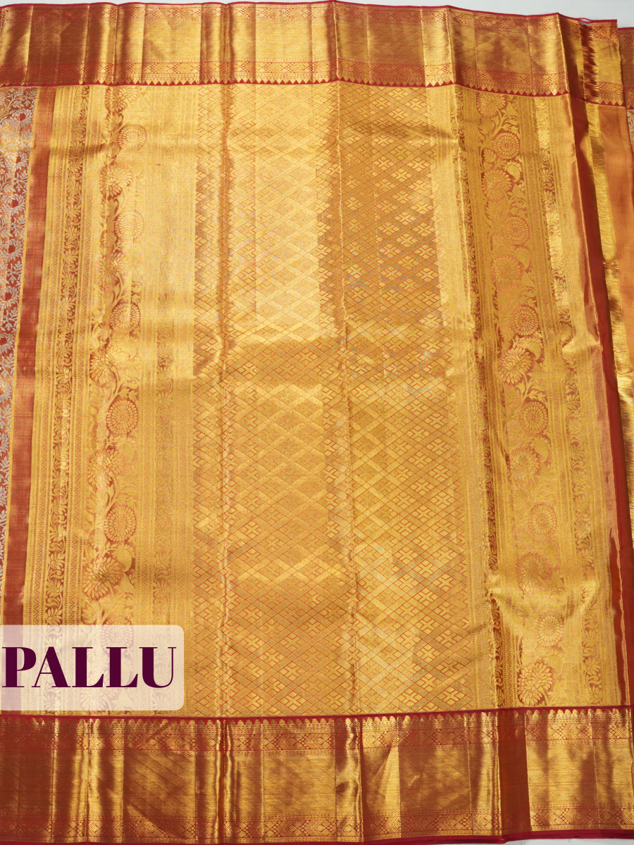 Rusty Brown Pure Kanjivaram Tissue Saree with Tissue Kanchi Border with Geometric Pattern