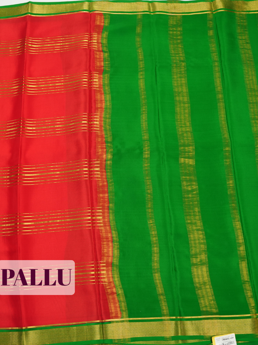 Red Mysore Silk Saree with Diamond Lattice Zari Border
