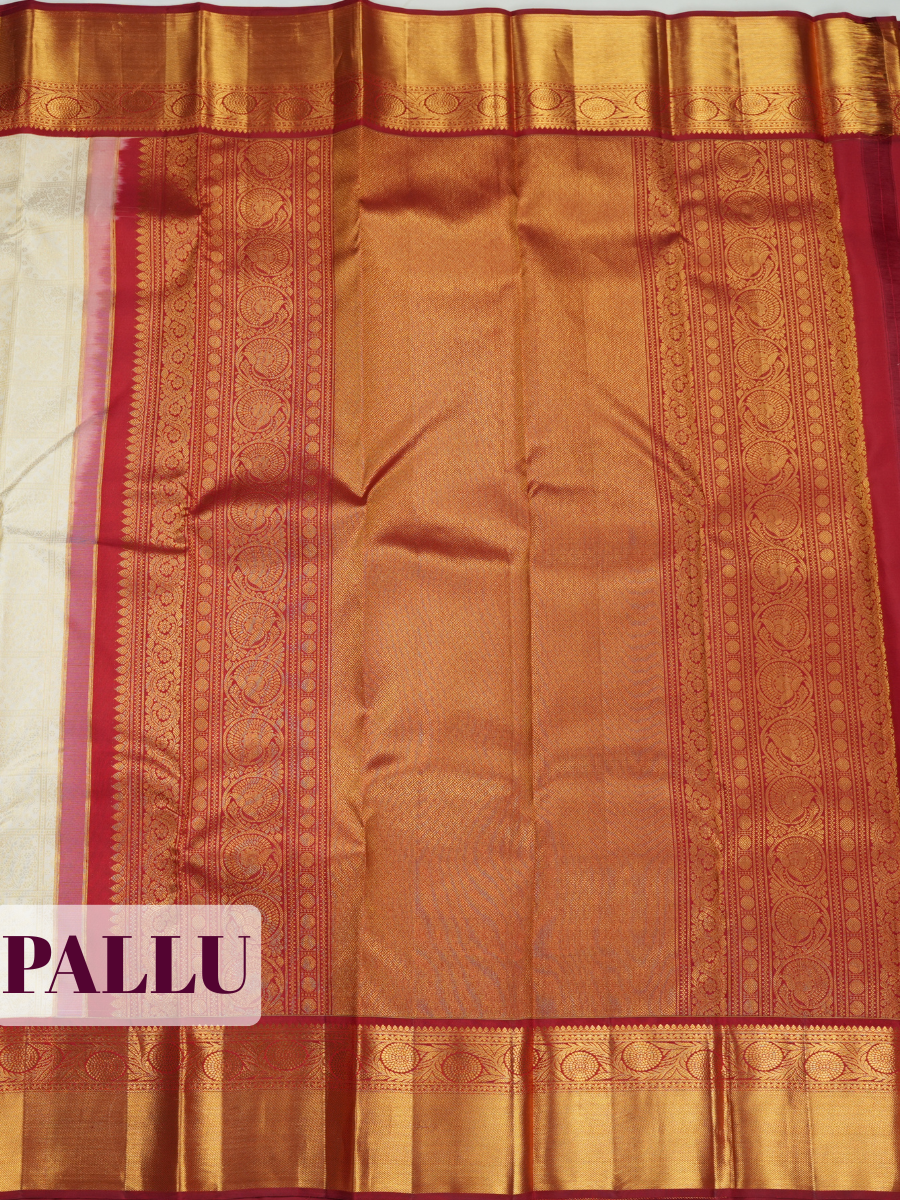 White Pure Kanchivaram Bridal Silk Saree with Traditional Zari Brocade