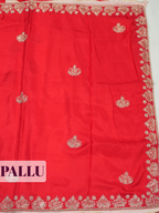 Red Fancy Saree with Gold Floral Embroidery