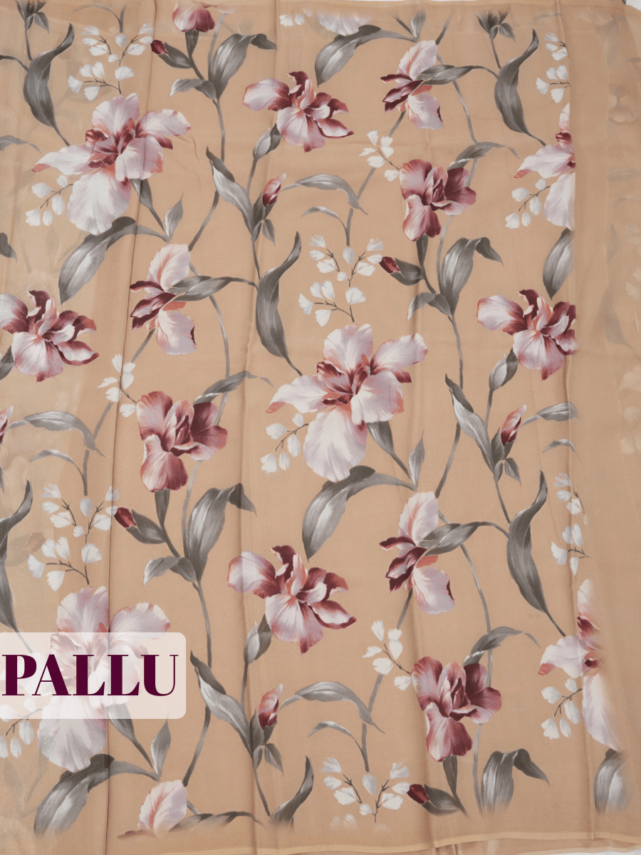 Cream Pure Chiffon Saree with Borderless Design