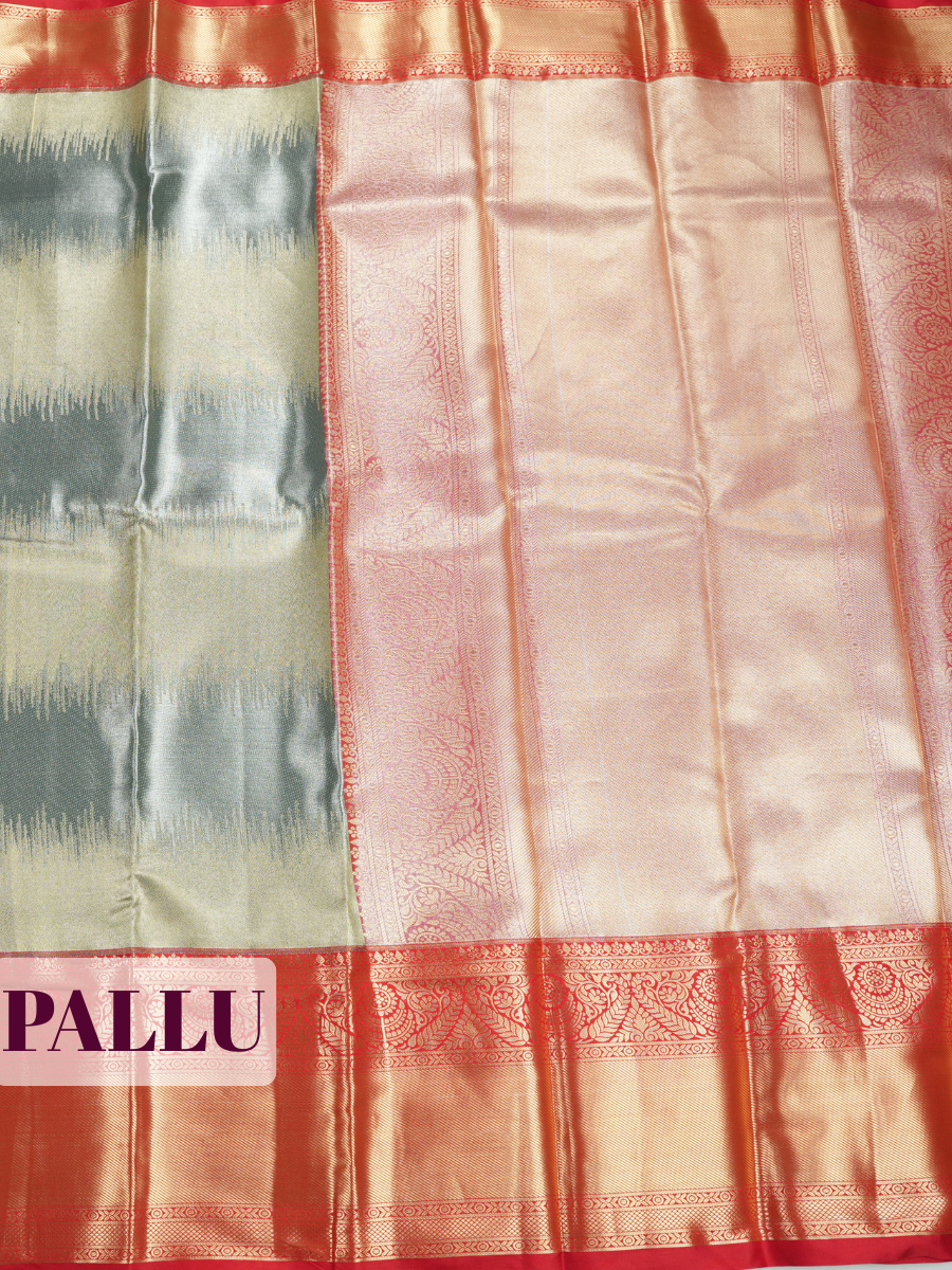 Grey Semi Kanchipuram Tissue Silk Saree with Floral Zari Motifs with Diamond Border