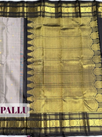 Grey Silk Saree with Black Floral Zari Border
