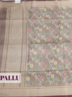 Mocha Brown Semi Tussar Saree with Traditional Kalamkari floral with stripe